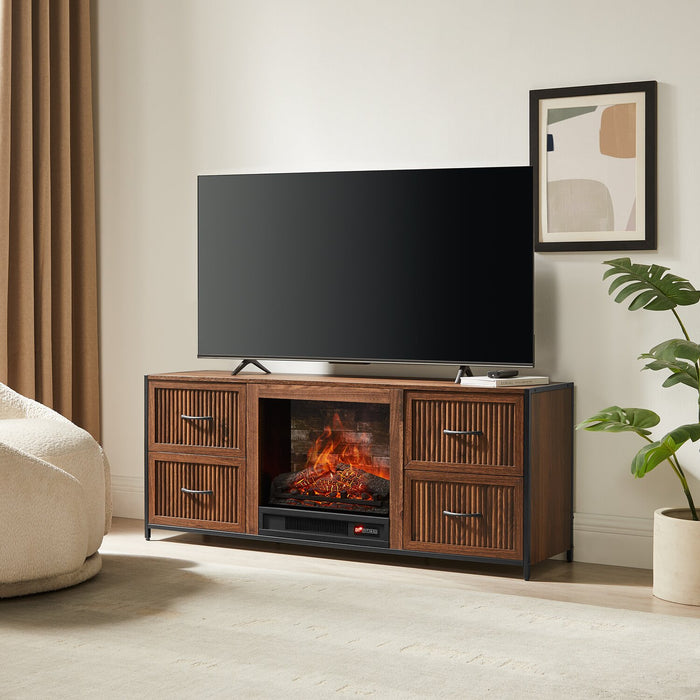  Meuble pour téléviseur Harvin de 54 po avec foyer électrique et rangement pour téléviseurs jusqu’à 60 po - chêne brun 