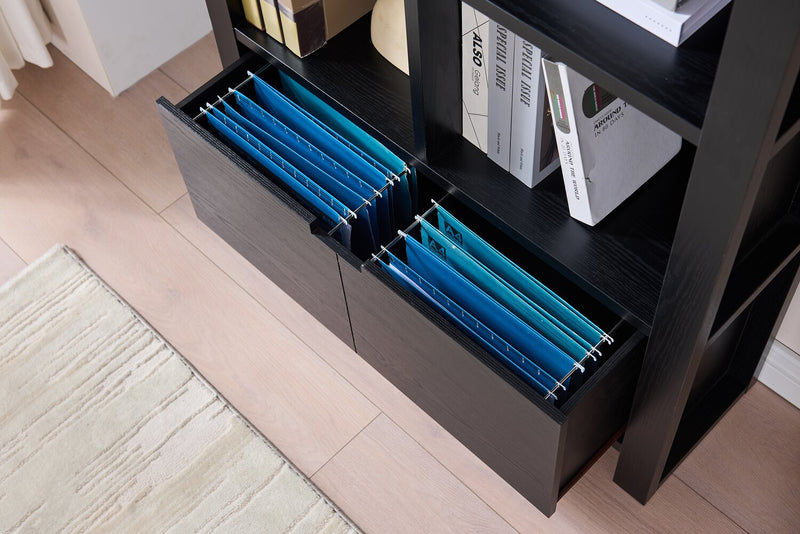 Bibliothèque contemporaine Oscar de 36 po avec tiroir classeur - noir mat 