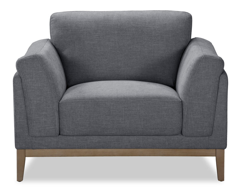 Fauteuil Valley de 44 po en tissu avec base et pattes en hévéa - étain