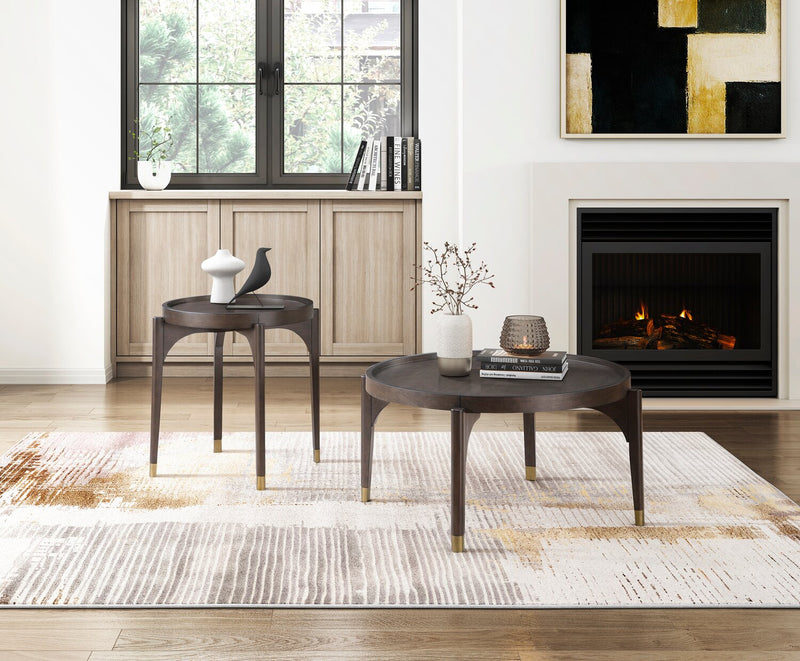 Table à café ronde moderne Neeva de 36 po - bouleau brun foncé