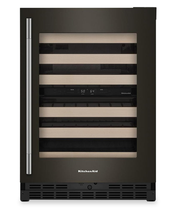 Cellier à vin KitchenAid de 24 po sous le comptoir avec grilles à extension complète à devant en bois - Minerai noir - KUWR524SBE