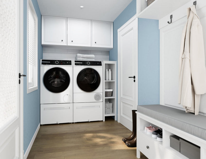 Laveuse à chargement frontal de 2,4 pi³ et sécheuse avec pompe à chaleur de 4 pi³ de série 500 de Bosch 