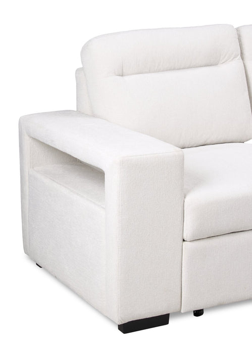 Sofa-lit sectionnel de droite Coast 3 pièces en tissu blanc ivoire avec fauteuil long de rangement et accoudoir de rangement