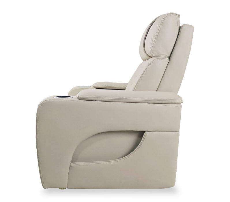 Sofa sectionnel à inclinaison électrique Zen 5 pièces de style cinéma maison en tissu d’apparence cuir avec massage et 2 consoles de rangement - abricot