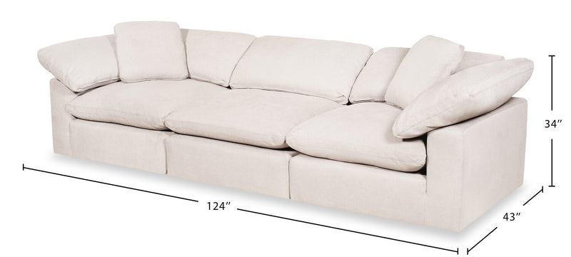 Sofa modulaire Eclipse de 124 po en tissu d’apparence lin avec coussins réversibles en duvet et plumes - beige lin