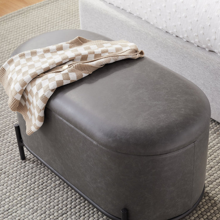 Pouf de rangement Victoria de 18 po en similicuir avec base en métal - anthracite