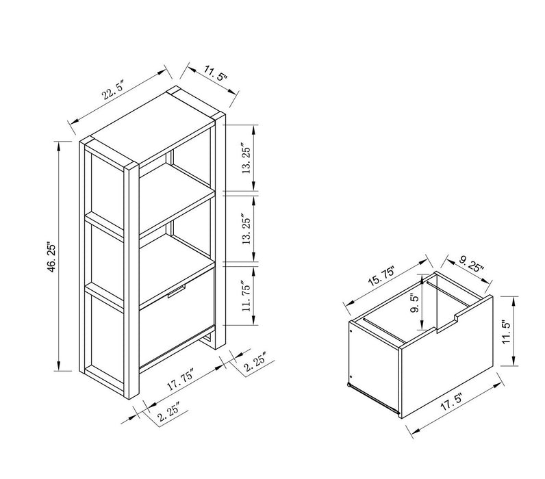 Bibliothèque Oscar Owen de 22,5 po à deux tablettes avec tiroir classeur - grise