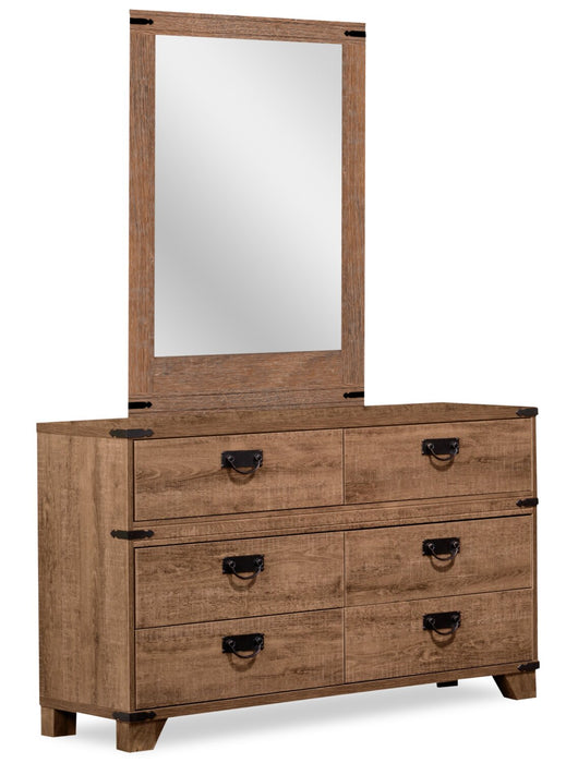 Ensemble lit matelot Driftwood 6 pièces avec tête de lit de rangement, commode, miroir et table de nui, brun - format lit simple