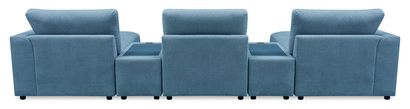 Sofa sectionnel modulaire de gauche Voyage 6 pièces en tissu avec console et pouf - bleu