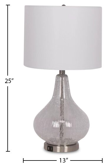 Lampe de table Elsie de Kort & Co. de 25 po en verre transparent avec port USB-C