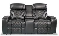  Causeuse de massage à inclinaison électrique Elite de 74 po en cuir véritable avec appuie-têtes électriques et accoudoirs de rangement - noire
