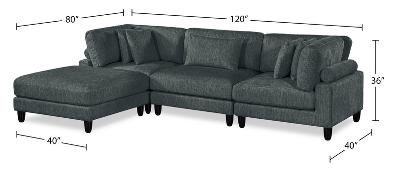 Sofa sectionnel modulaire Lounge 4 pièces en chenille avec pouf - gris 