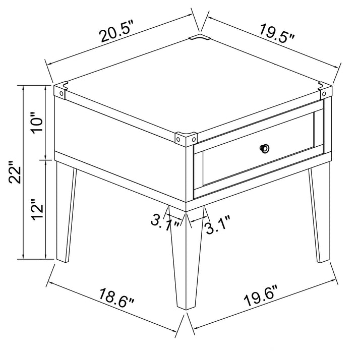 Table de bout industrielle London de 19 po - fini en bois gris et pattes en métal argenté   