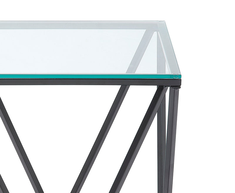Table de bout moderne Prism de 19,5 po avec dessus en verre - verre avec base en métal 