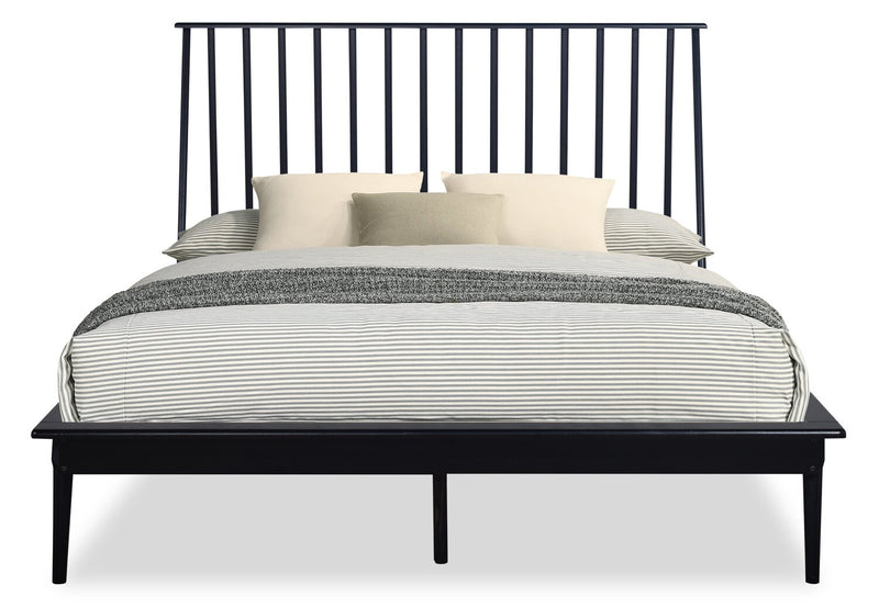 Ensemble de chambre à coucher Milan 5 pièces de style moderne du milieu du 20e siècle avec lit, commode et miroir, noir - format grand lit