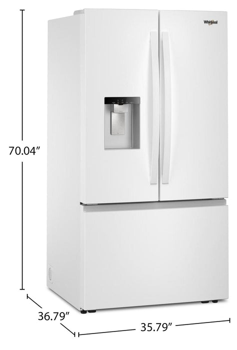 Réfrigérateur Whirlpool de 36 po et de 30 pi3 à portes françaises avec machine à glaçons double - blanc- WRFF3736SW