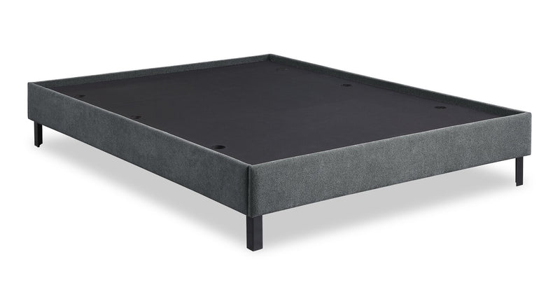 Lit plateforme Amos rembourré en tissu anthracite avec tête de lit à canaux - format grand lit