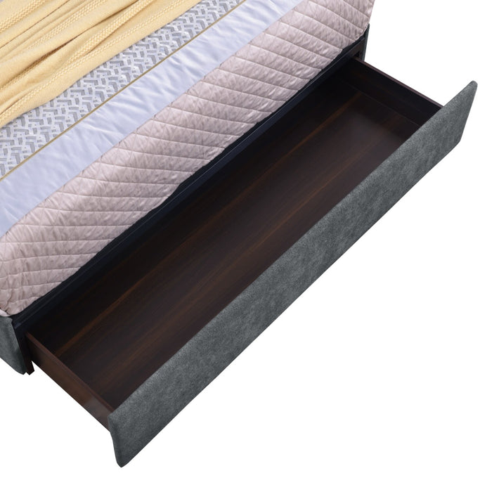 Base de lit de rangement Amos rembourrée en tissu anthracite avec 3 tiroirs intégrés - format grand lit