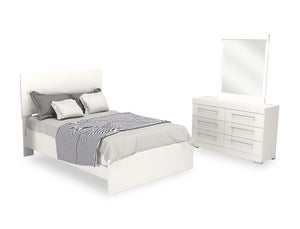 Ensemble de chambre à coucher Riley 5 pièces avec lit à panneaux, commode et miroir, fabriqué au Canada, blanc - format lit double