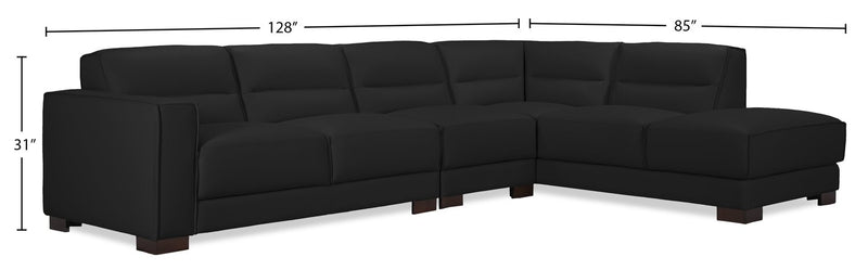 Sofa sectionnel de droite Citadel 3 pièces en cuir véritable de qualité supérieure avec pattes en bois - noir