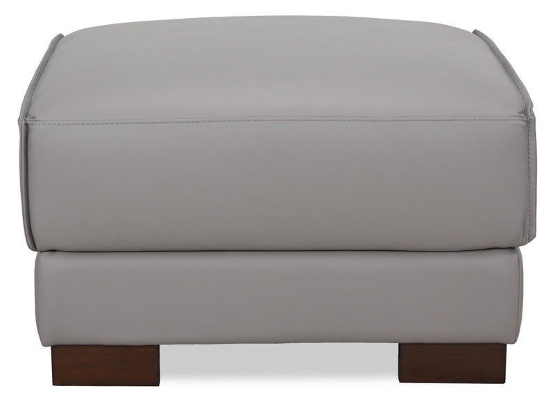 Pouf Citadel de 28 po en cuir véritable de qualité supérieure avec pattes en bois - gris
