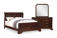 Ensemble de chambre à coucher Marco 5 pièces avec lit, commode et miroir, brun cerisier - format grand lit
