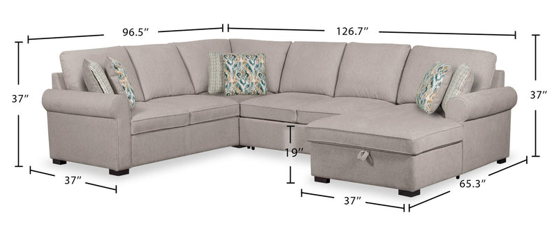 Sofa-lit sectionnel de droite Haven de Scott Living 4 pièces en tissu de chenille avec fauteuil long de rangement - gris