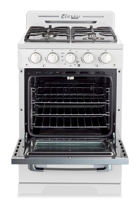 Cuisinière hors réseau Classic Rétro d’Unique de 24 po et de 18,5 pi3 - blanche - UGP-24CR OF1 W