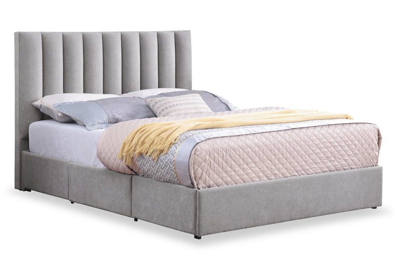 Tête de lit rembourrée Amos en tissu gris en canaux - format grand lit