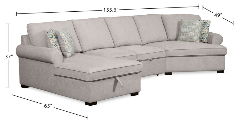 Sofa-lit sectionnel enveloppant de droite Haven de Scott Living 3 pièces en tissu de chenille avec rangement - gris
