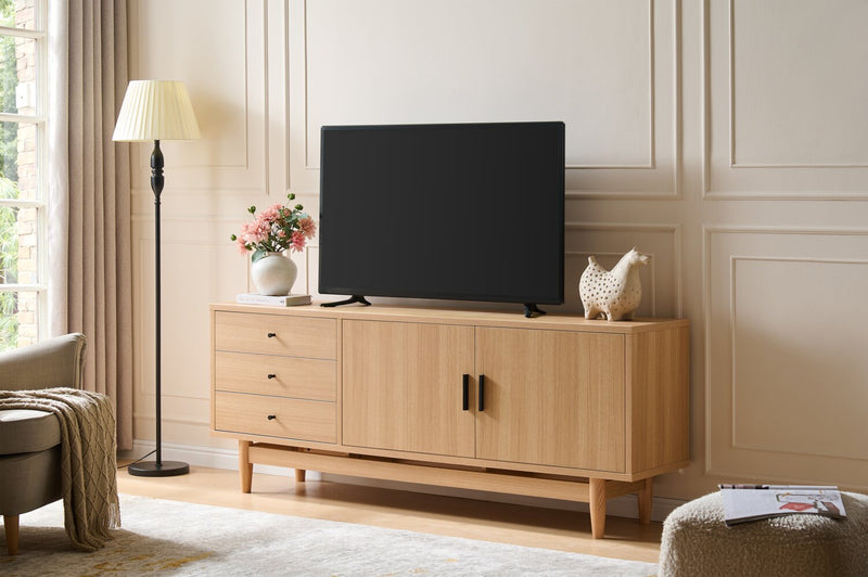 Meuble pour téléviseur moderne Kemper de 71 po avec rangement pour téléviseurs de jusqu’à 70 po - chêne récolte