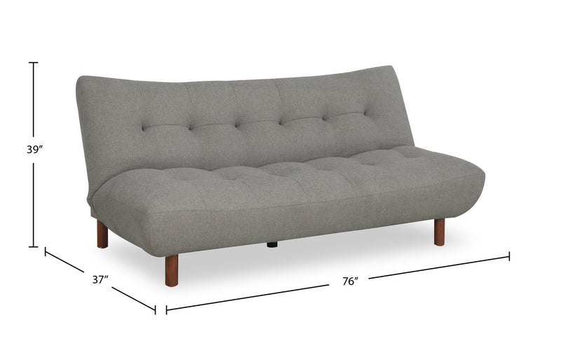 Futon Campus de 76 po en tissu avec mécanisme Klik Klak, capitonnage et pattes en bois - gris