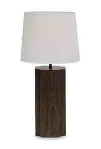 Lampe de table Wren de 28,7 po avec abat-jour en lin - noyer foncé