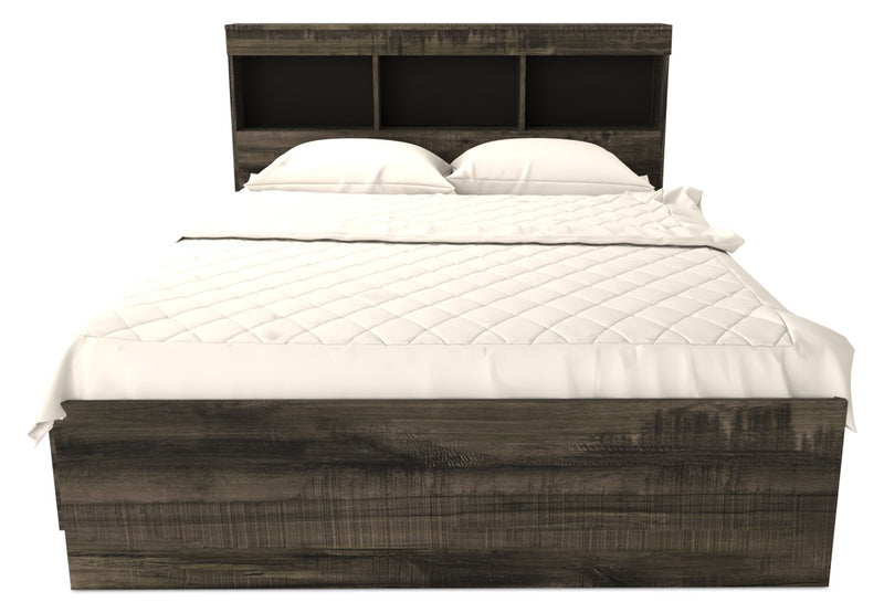 Ensemble lit matelot Riley 6 pièces avec tête de lit bibliothèque, commode, miroir et table de nuit, gris - format lit double