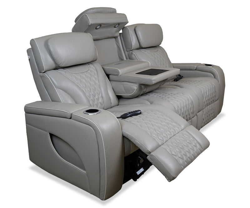 Sofa de massage à inclinaison électrique Elite de 86 po en cuir véritable avec son immersif et appuie-têtes électriques - mastic