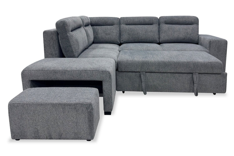 Sofa-lit sectionnel de gauche Coast 3 pièces en tissu avec rangement et pouf - fumée