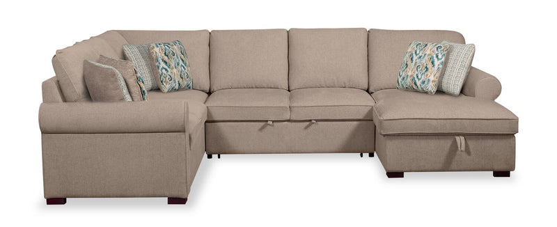 Sofa-lit sectionnel de droite Haven de Scott Living 4 pièces en tissu de chenille avec fauteuil long de rangement - taupe