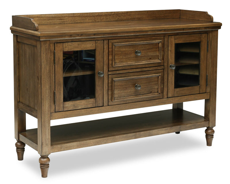 Desserte de salle à manger Clara de 56 po (L) avec rangement, tablettes et tiroirs - brune