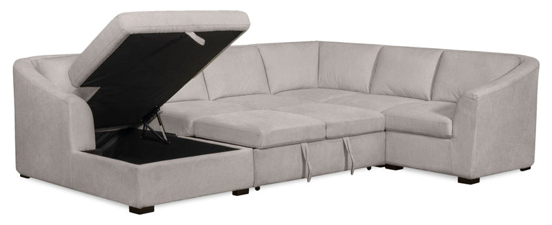 Sofa-lit sectionnel de gauche Envy 5 pièces en tissu de chenille avec fauteuil long de rangement - gris brouillard
