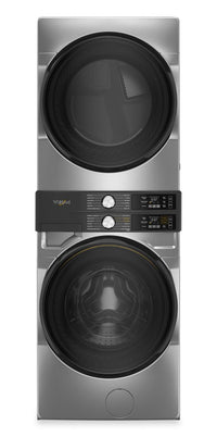 Tour de lavage Whirlpool à chargement frontal avec laveuse de 5,2 pi³ et sécheuse à gaz de 7,4 pi³ - argent - WGF5727TR