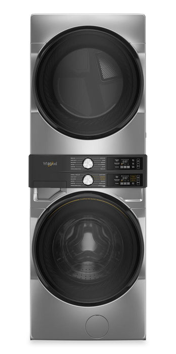 Tour de lavage Whirlpool à chargement frontal avec laveuse de 5,2 pi³ et sécheuse à gaz de 7,4 pi³ - argent - WGF5727TR