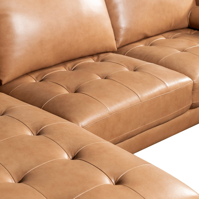 Sofa sectionnel de gauche Edge 2 pièces en cuir véritable avec pattes en bois et coussins de dossier amovibles - brun