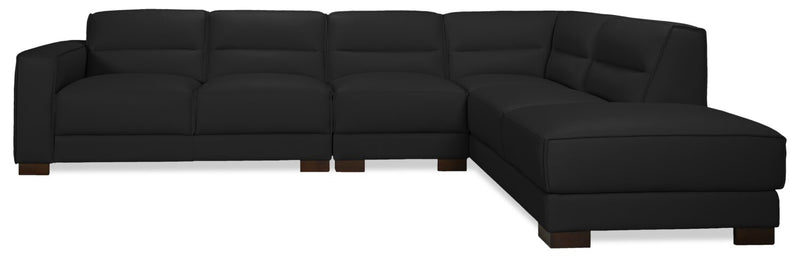 Sofa sectionnel de droite Citadel 3 pièces en cuir véritable de qualité supérieure avec pattes en bois - noir