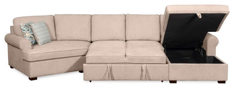 Sofa-lit sectionnel enveloppant de gauche Haven de Scott Living 3 pièces en tissu de chenille avec rangement - taupe 