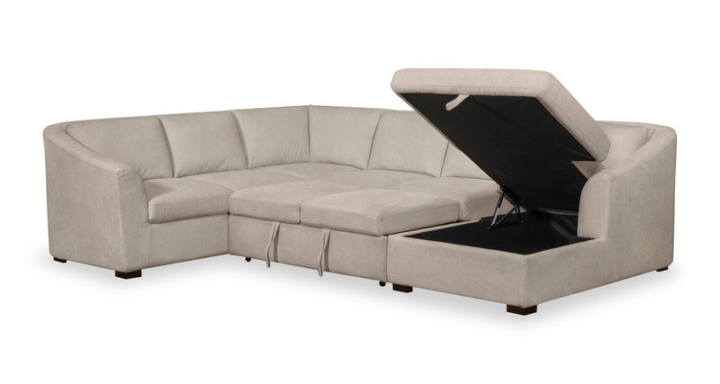 Sofa-lit sectionnel de droite Envy 3 pièces en tissu de chenille avec fauteuil long de rangement - beige amande