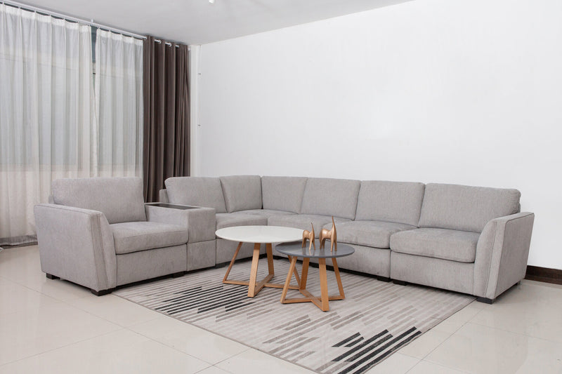 Sofa sectionnel Vault 7 pièces avec 5 fauteuils de rangement et console de rangement avec USB - gris