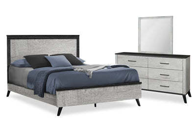 Blake 5pc Bedroom Set with Bed, Dresser & Mirror, Grey & Black - Queen Size | Ensemble de chambre à coucher Blake 5 pièces avec lit, commode et miroir, gris et noir - format grand lit