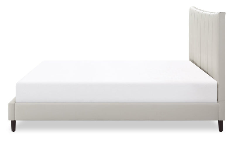 Lit plateforme rembourré Paseo en tissu de cuir végétalien taupe - format très grand lit