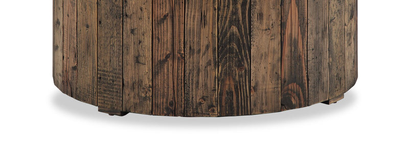 Table à café ronde rustique Martel de 34 po avec roulettes - pin rustique