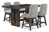 Ensemble de salle à manger Metro 5 pièces de hauteur comptoir avec table de 66 po (L), 4 chaises et support à vin intégré - brun et beige